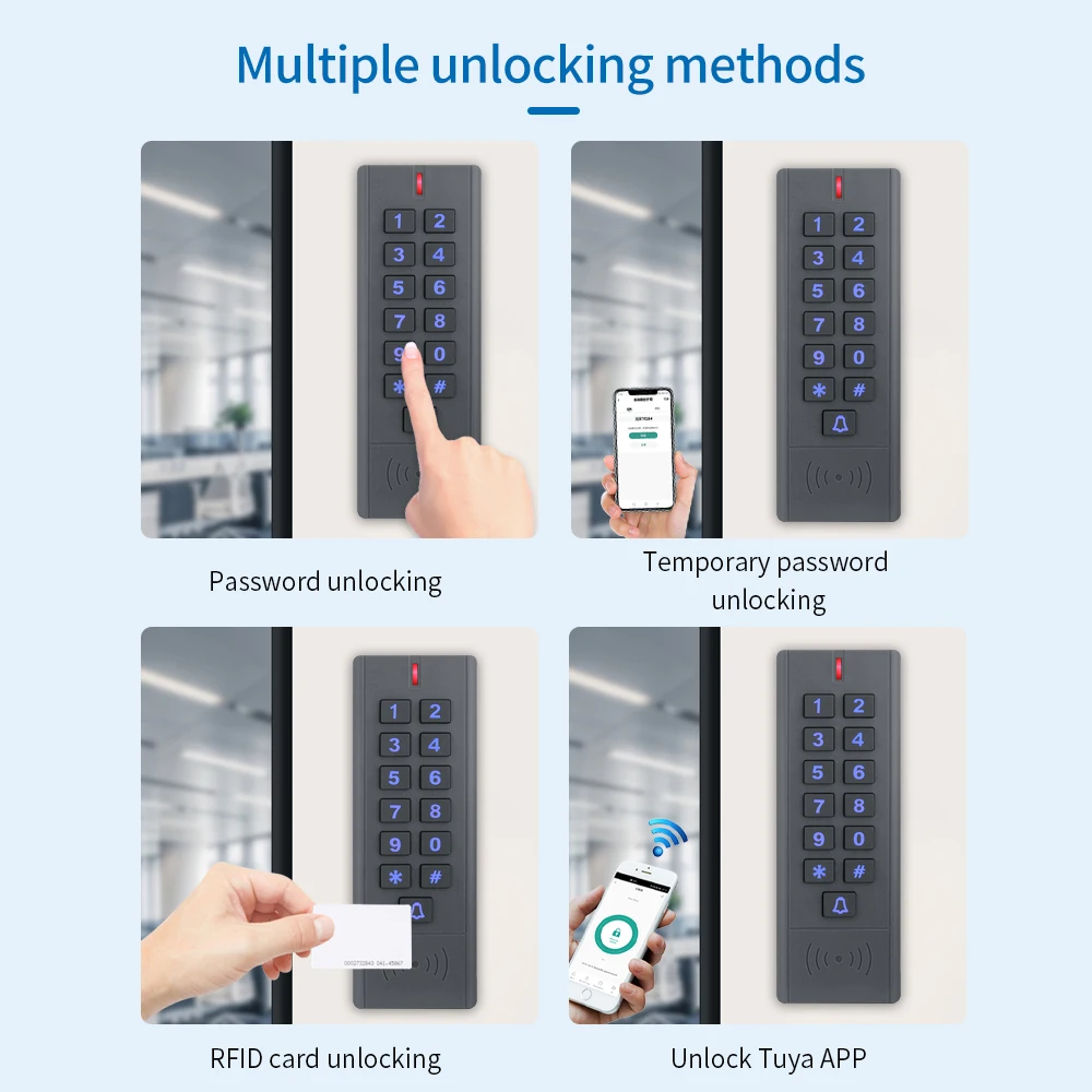 Controlador de acceso WiFi Tuya, sistema de teclado RFID independiente impermeable para exteriores, 125KHz/13,56 MHz, WG26-58, aplicación inteligente, desbloqueo remoto