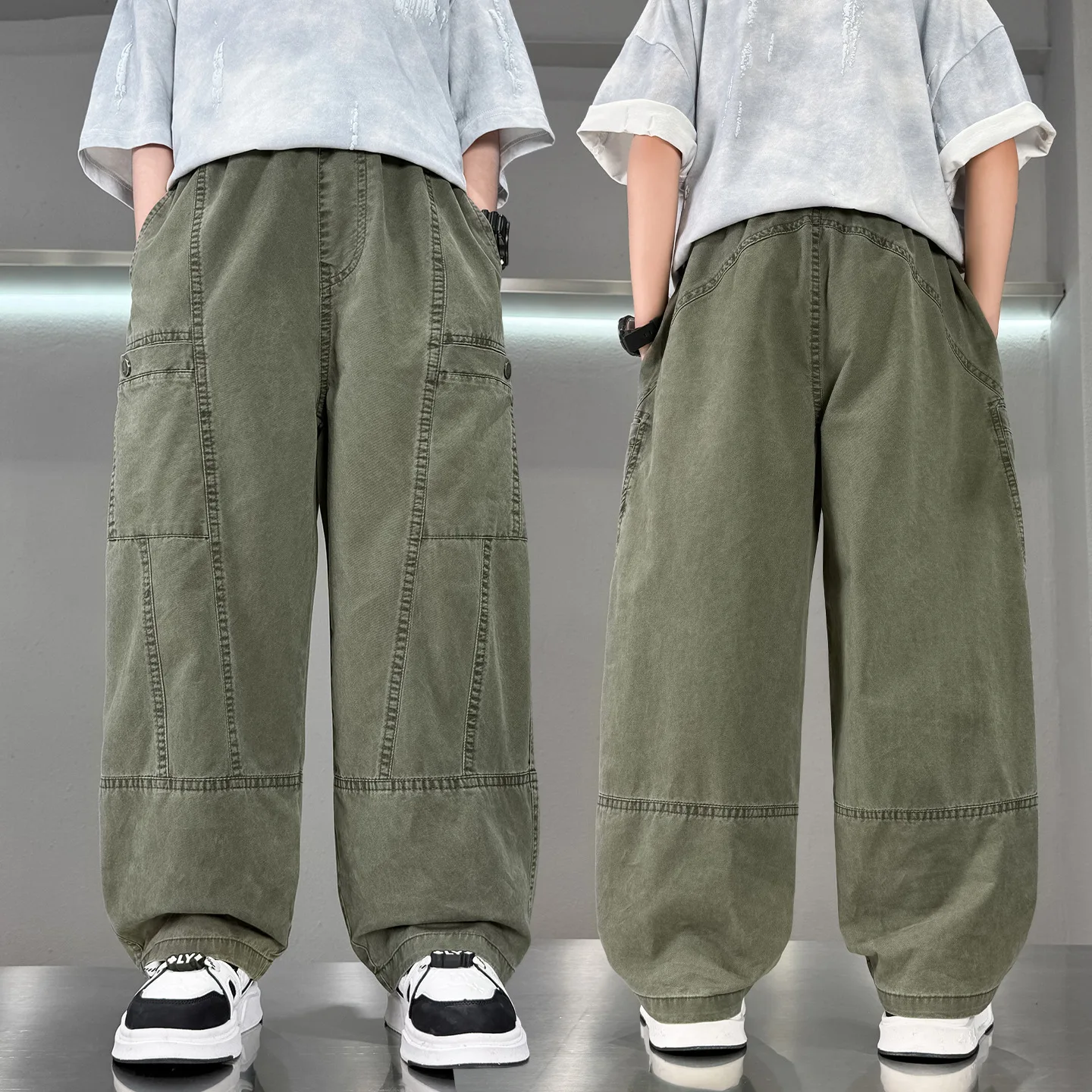 Teenagers Boys Soft Cotton Cargo Pants 2026 New Style Multi Pocket Loose Casual Long Trousers Kids Summer Luxury Sweatpants