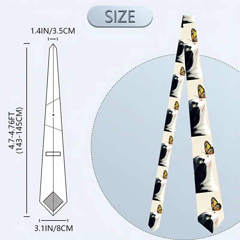 1pc Men' Cat Print Necktie Kitten Themed Tie Suitable for Parties Holidays Casual Attire Stylish Gift for Cat Lovers