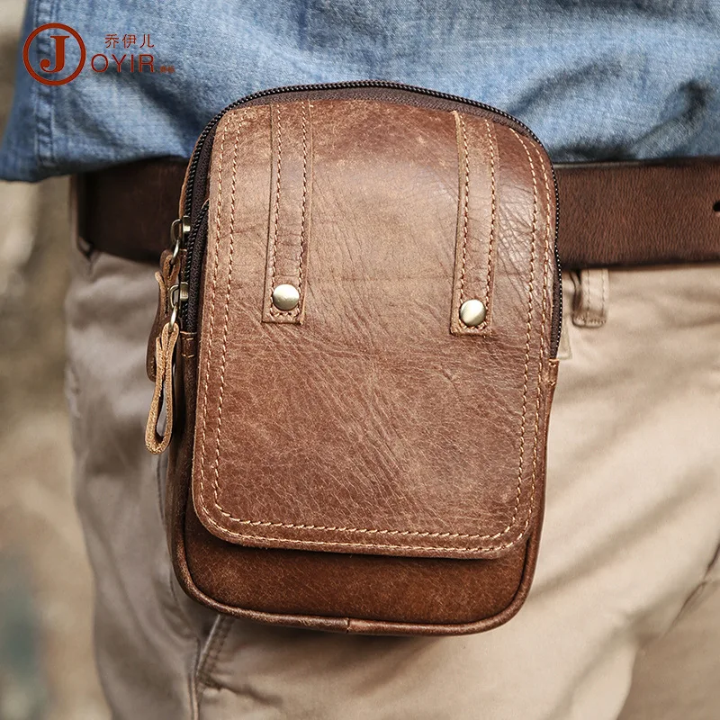 

Cross-Border New Arrival Mobile Phone Bag Outdoor Fitness Sports Waist Bag Belt Multifunctional Leather Pocket Retro Men's Bag