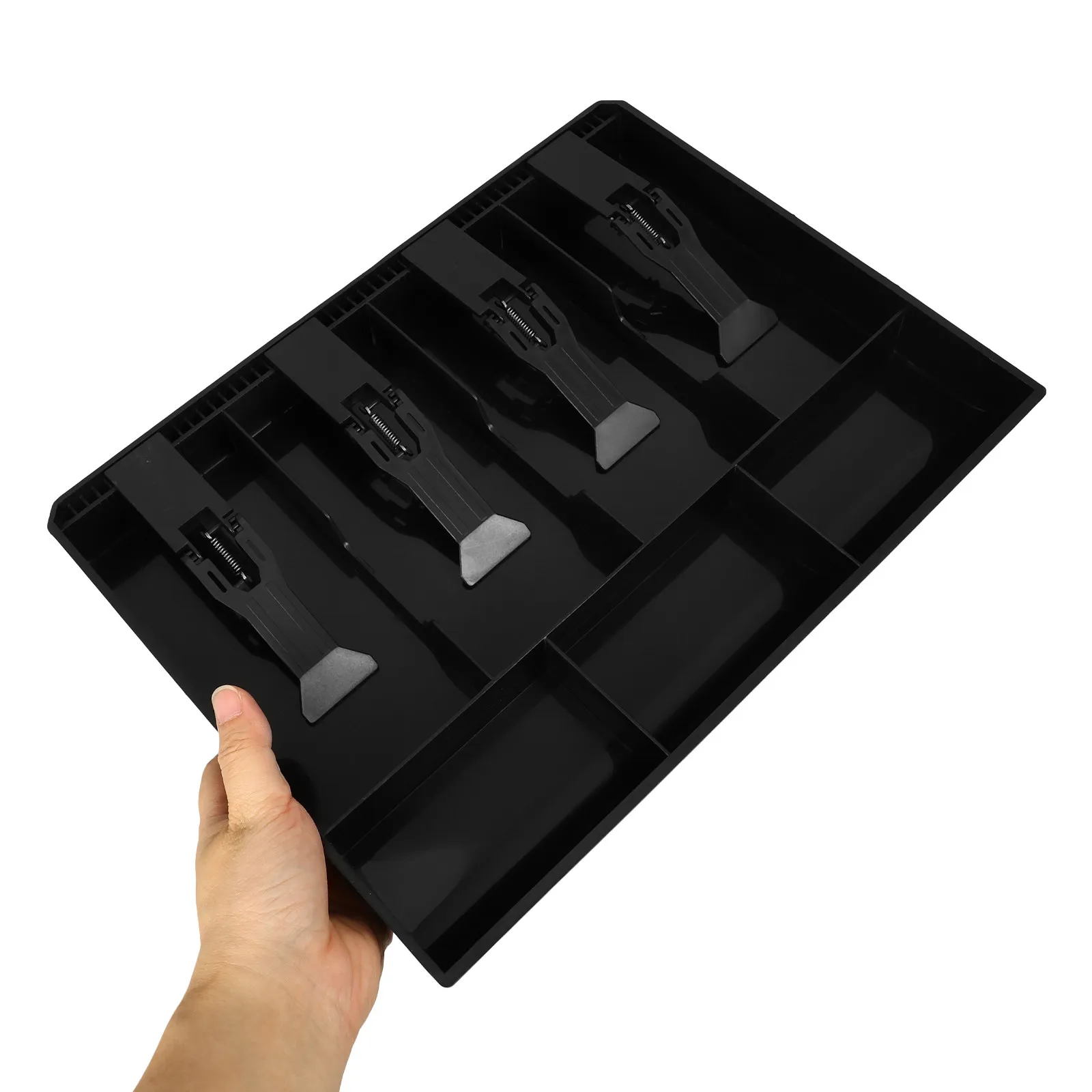 

Cashier Drawer Insert Tray 4 Bill Clips 3 Coin Compartments Heavy Duty ABS Plastic Cash Box Organizer for Grocery Shops Markets