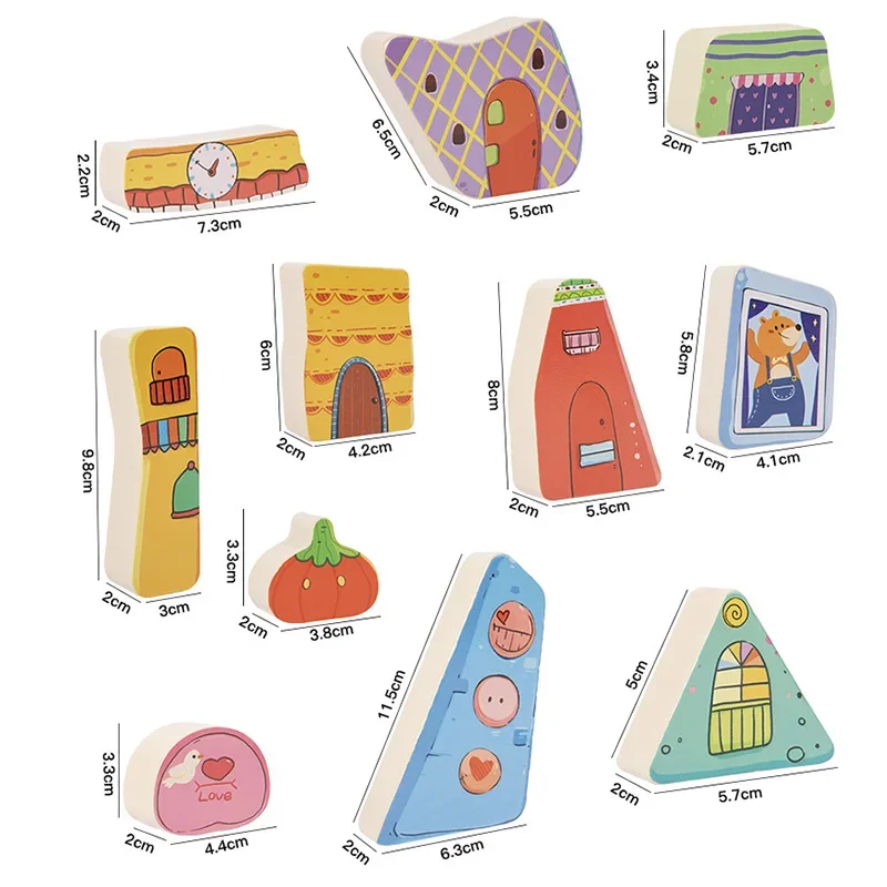 Casa de madeira empilhamento bloco jogo forma correspondência quebra-cabeça equilíbrio brinquedo montessori treinamento motor fino brinquedos educativos para crianças