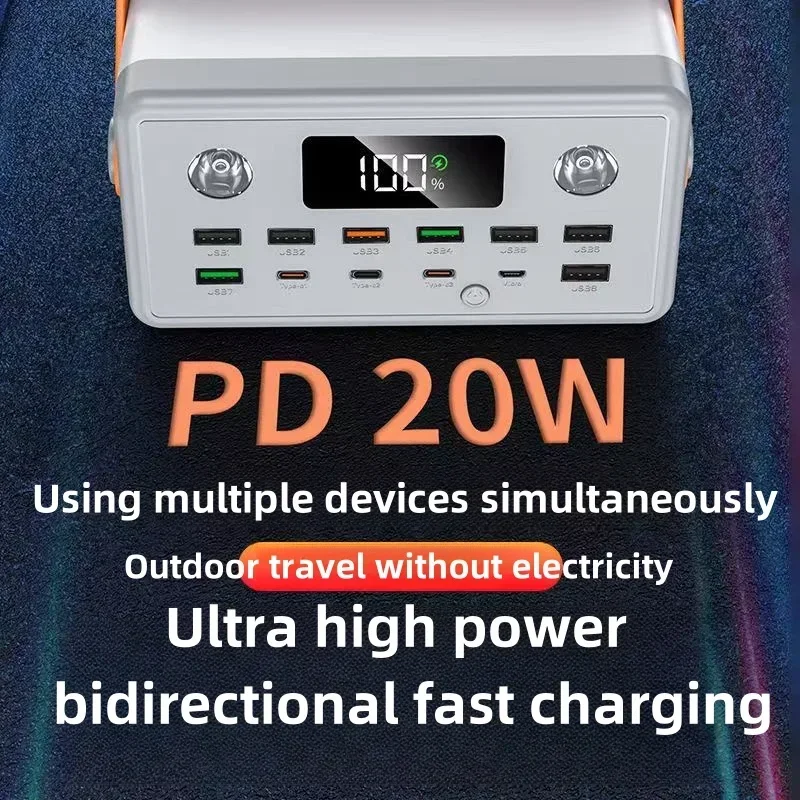 Banco de energía ultra grande de 20000 mAh, carga rápida PD, doble flash, fuente de alimentación móvil, pantalla de visualización de batería LED