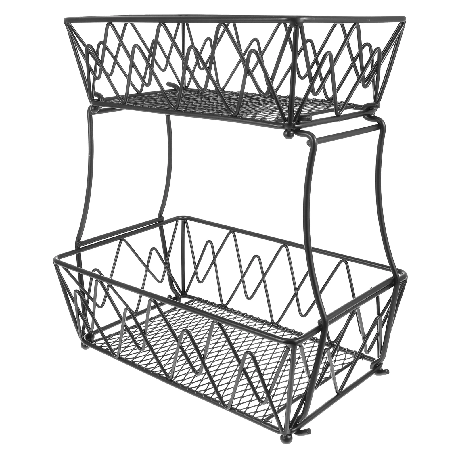 

Two Tier Iron Craft Storage Basket Thick Material Stable Placement Large Capacity Kitchen Vegetable Fruit Snack Holder