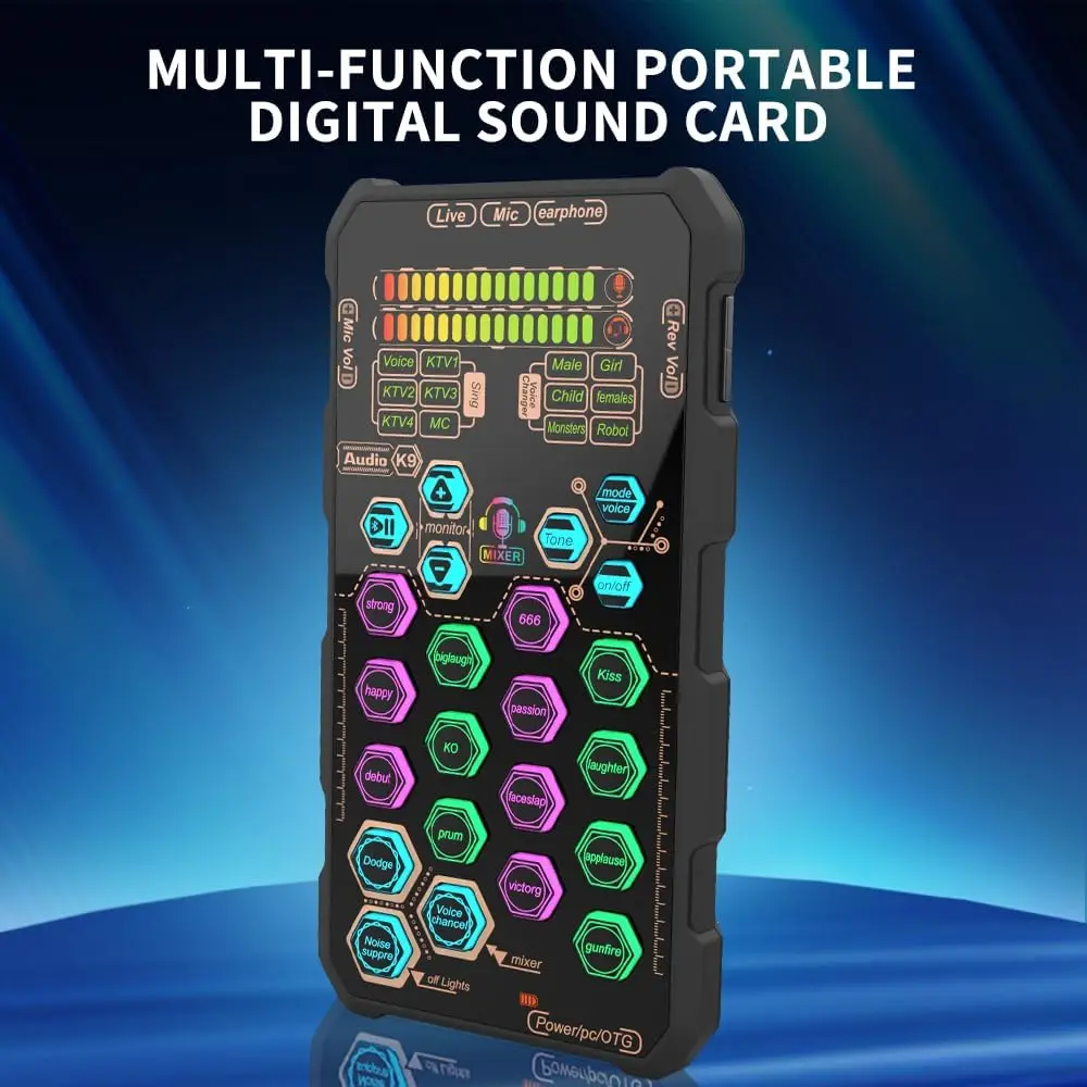 DJ Karaoke Equipment K9 يده لايف كارت الصوت مجموعة لوحة الصوت مع تغيير الصوت لبوداستينغ البث الغناء تسجيل