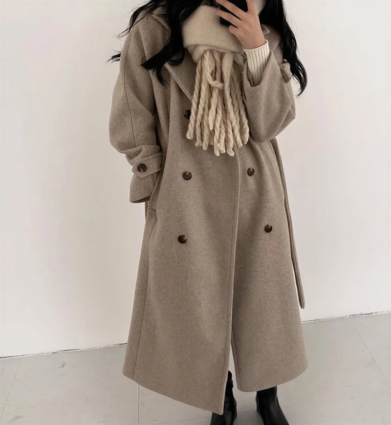 

Wool Blend Coats Womens Woolen Coat Fabric Winter Corduroy Herringbone Double-Breasted Buttoned Cropped Balloon Sleeve Overcoats