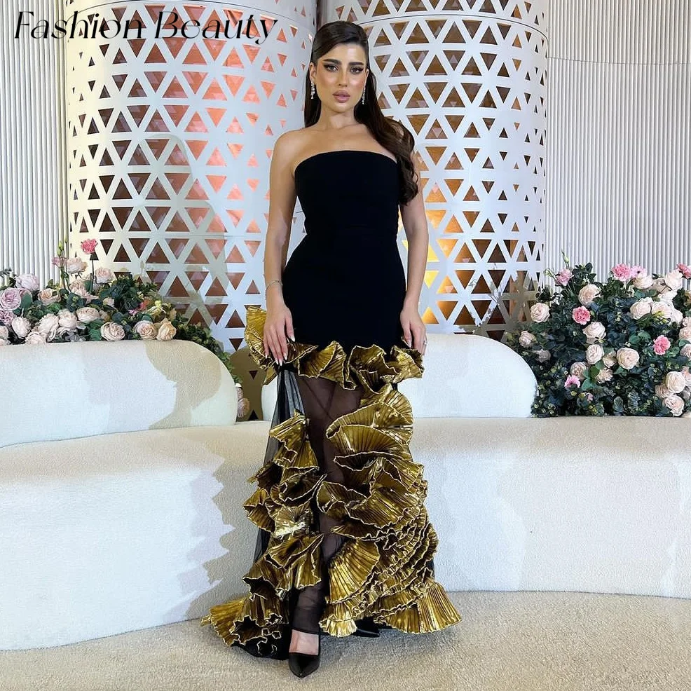 

Fashion Beauty Sheath Evening Dresses Strapless Illusion Tiered Special Design Formal Party Dress For Women 2024 فساتين السهرة