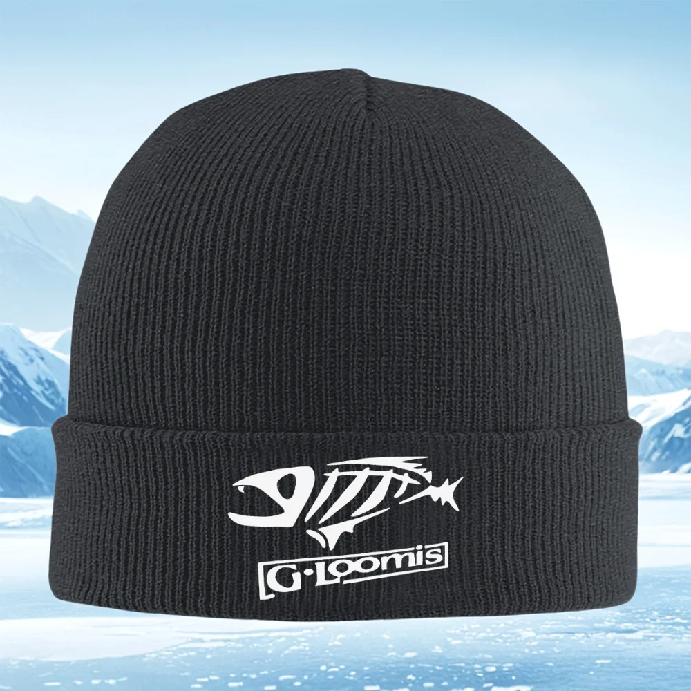 Logotipo de esqueleto de pez marca Loomis blanco hombres mujeres Unisex sombrero de punto gorro Jersey gorra invierno térmico cálido Navidad al aire libre Cyc