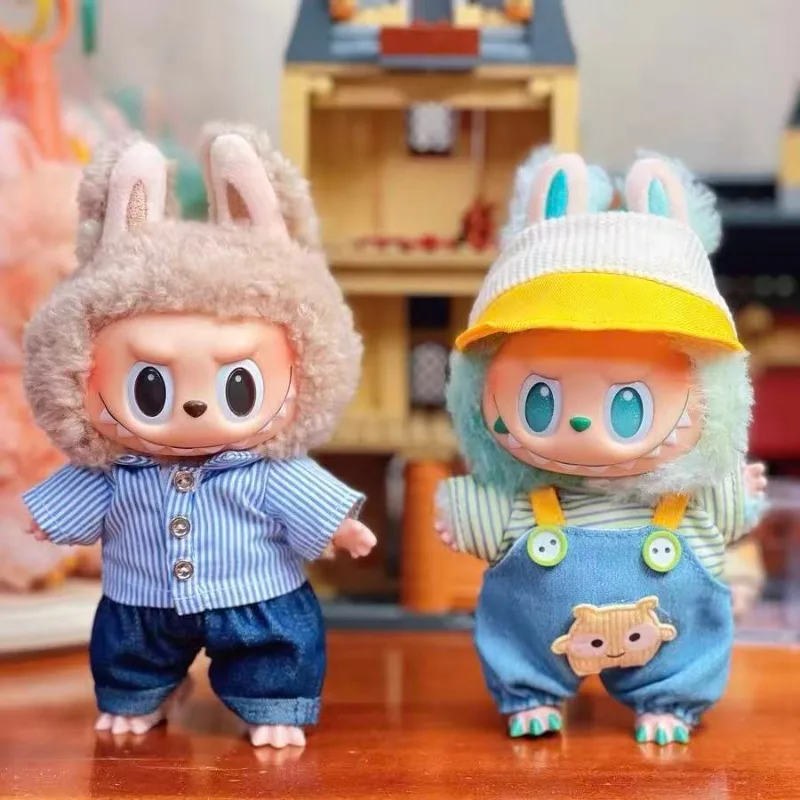 Ubranka dla lalek Labubu 17 cm, akcesoria, wielokolorowe ogrodniczki, zestaw ubrań dla lalek Macaron, prezent.