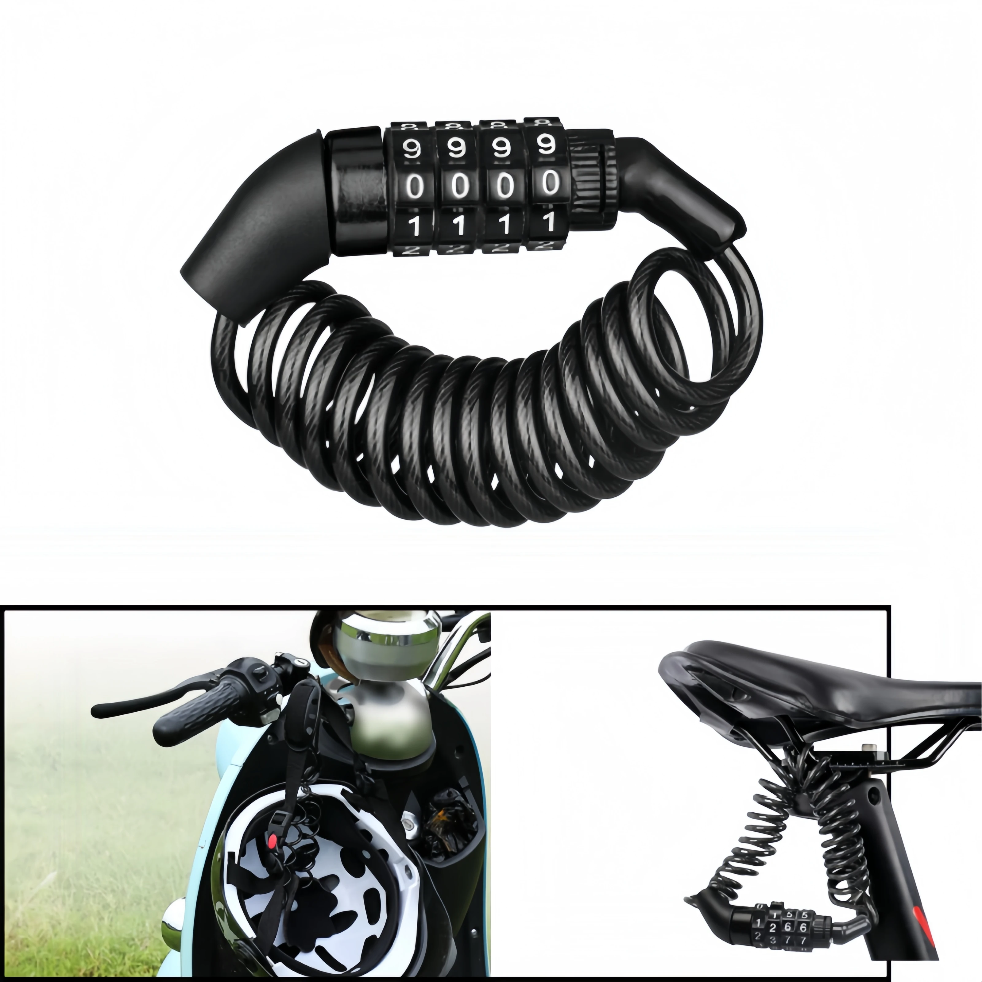 4-stelliges Passwort, Fahrradschloss, Zahlenschloss aus Stahl, 1,5 m, Diebstahlsicherung, Codeschloss mit Schlüssel für Fahrrad, Motorrad, Roller, Helm