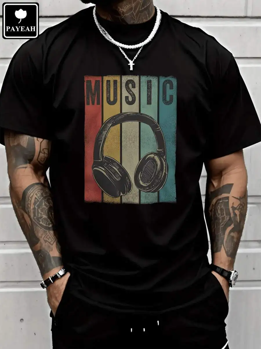 

Vintage Retro Headphones Music Lover DJ Graphic Tee Heavy Cotton T-Shirt