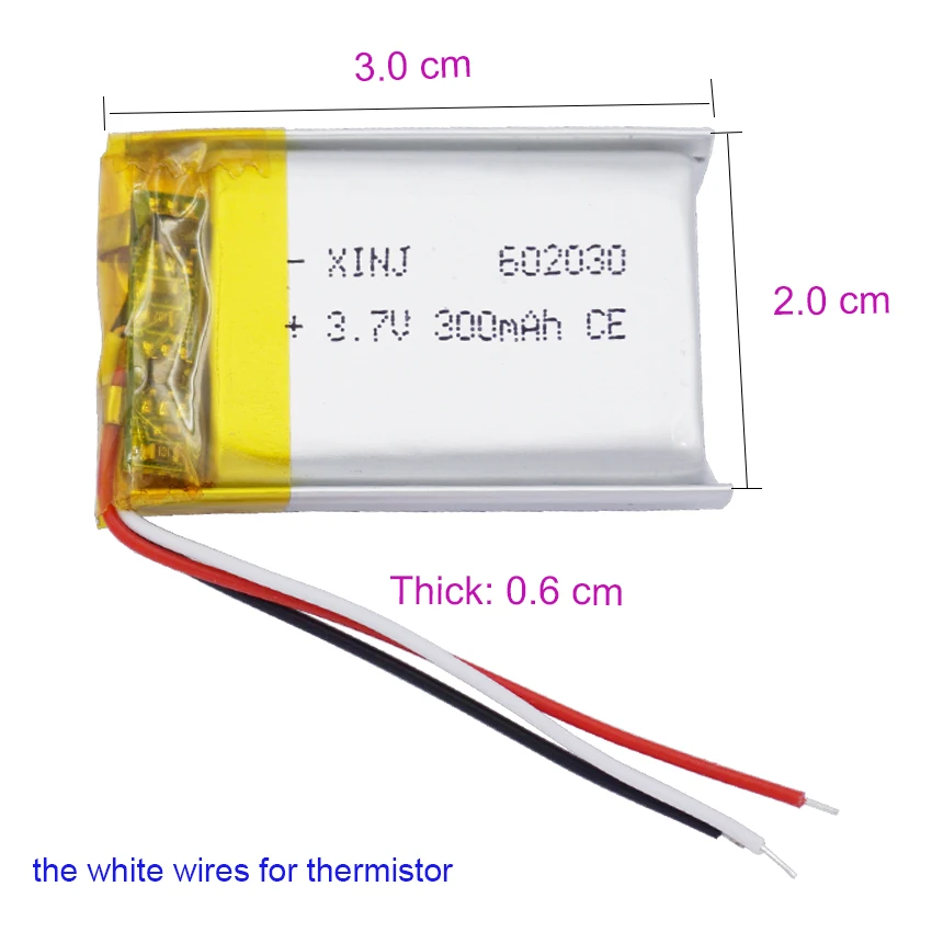 2 sztuki 3.7V 300mAh 1.11Wh akumulator Lipo 602030 NTC 3 przewody JST 3Pin 1.0/1.25/1.5/2.0/2.54mm do głośnika Bluetooth GPS