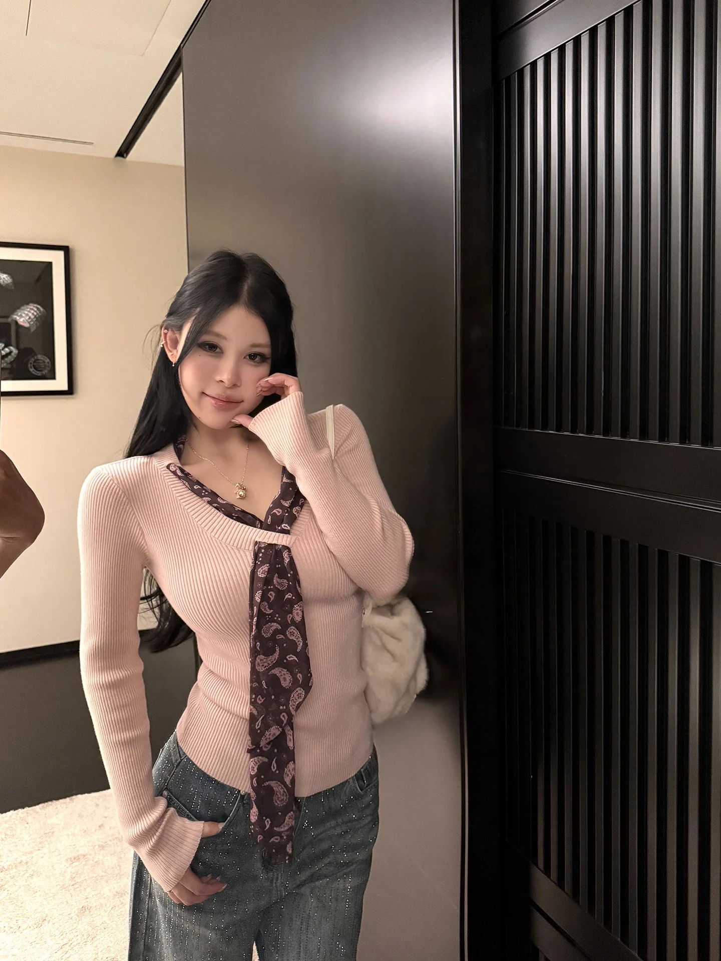 

Bla Long Sve V-Ne Women's Knitted Sweater Slim Fit Korean Sle Design Soft Polyester Fiber Daily Wear Casual Top