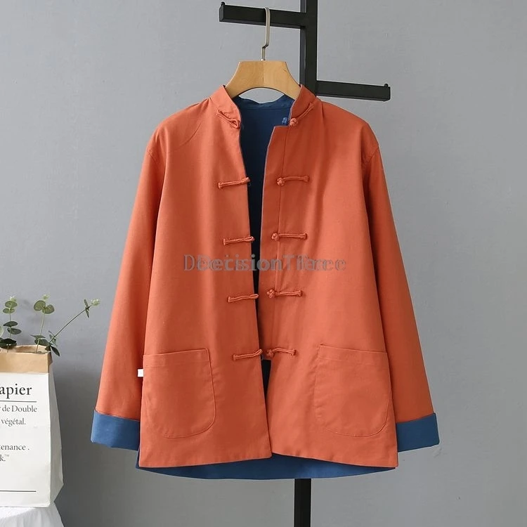 

2025 китайская мужская рубашка в стиле ретро, литература, искусство, темперамент, китайская туника, костюм с обеих сторон, хлопковая льняная куртка с длинными рукавами