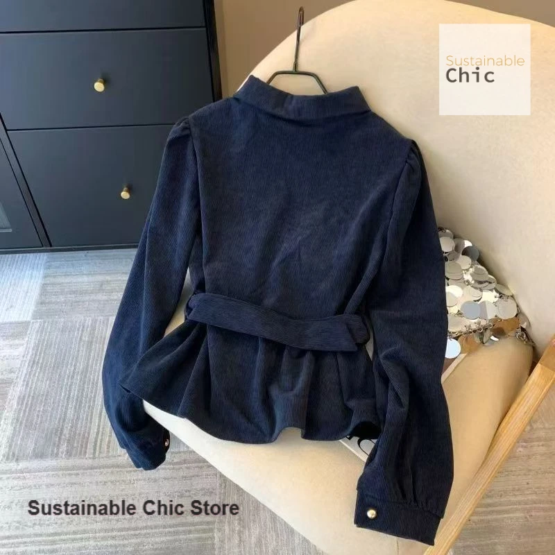 Damskie koszulki z długim rękawem w stylu francuskich Spice Girls, imitacja dwuczęściowej bluzki, nowa jesienno-zimowa moda, casualowe topy z ozdobnym dekoltem.