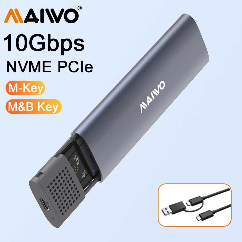 MAIWO M.2 NVMe SSD Enclosure 10Gbps USB3.2 Type-C Gen2 External NVME SSD Case  Supports M Keys 2280 SSD Aluminum Shell