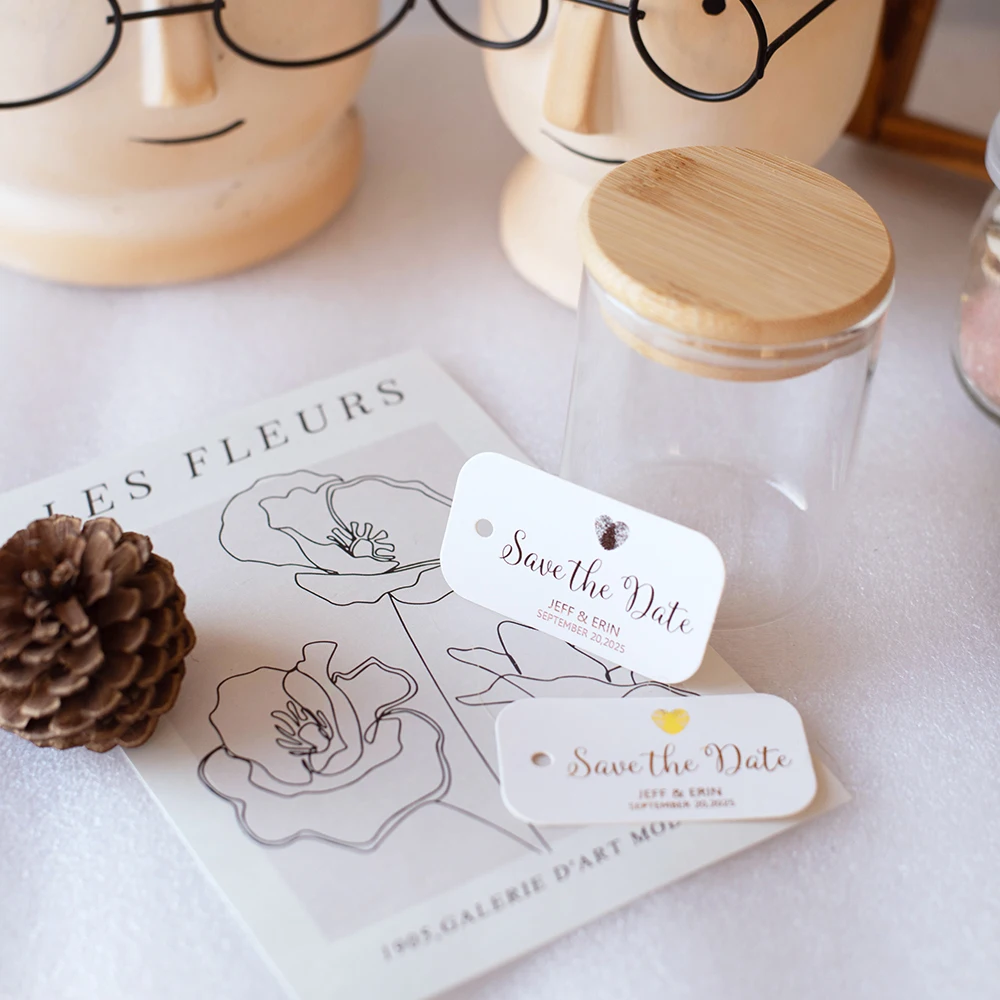 

YJJ16-35x65mm Save The Date Personalized Card Gold Logo Handmade Items Hang Tags Garment Accessories Wedding Invitations