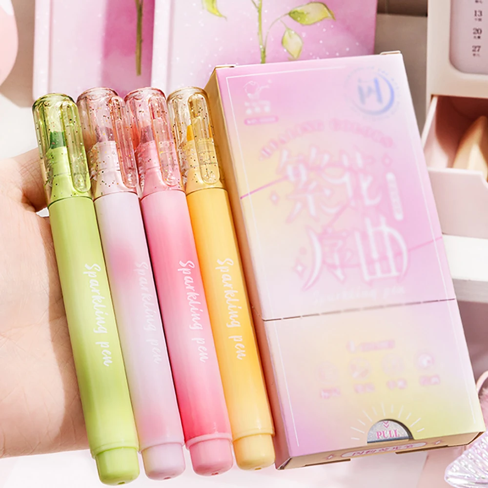 

4 colors Sparkling powder highlighter pen, high-value highlight pen, fluorescent hand account pen