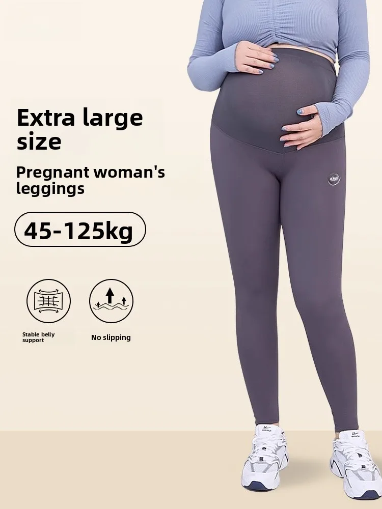 plus Size Maternity Yoga Pants Grey Shark Skin Design Autumn Wear for Pregnant Women Late Pregnancy Comfortable Base Layer Tr...