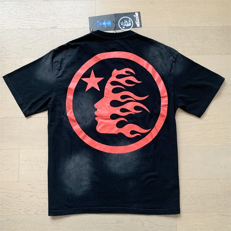 تيشيرتات Hellstar كلاسيكية مغسولة للرجال والنساء ، نمط مطبوع Y2K ، قطن خالص ، أكمام قصيرة ، هيب هوب ، صيف ، جديد