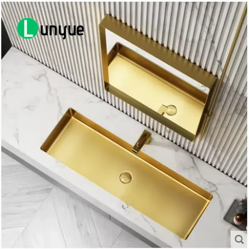 Luxury Stainless Steel Rectangular Basin Modern Bathroom Sink Vanity Washbasin Durable Corrosion Resistant Easy Clean Home
