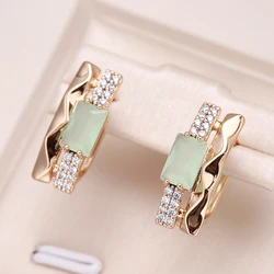 Kinel New Emerald Square Cut Zircon With 585 Rose Gold Color Drop Earrings Luxury Crystal Women Earrings Ethnic Wedding Jewelry