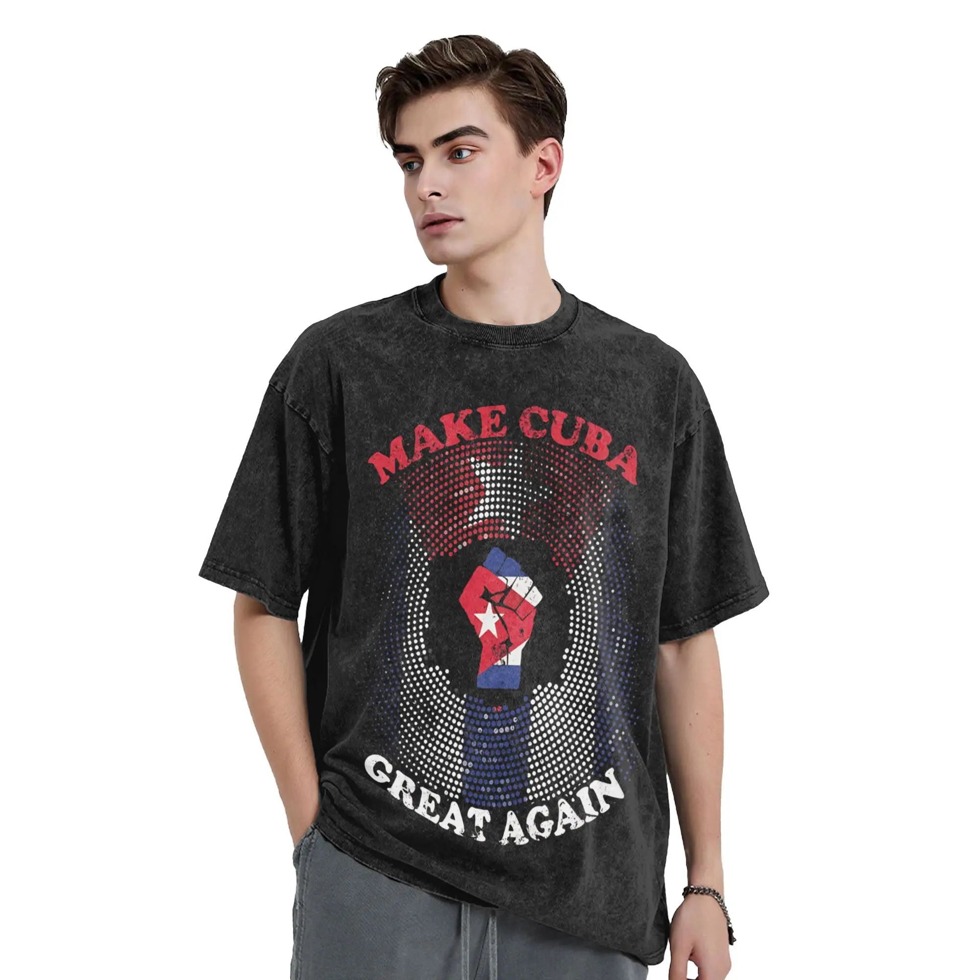 Make Cuba Great Again - SOS Cuba Outfit Washed T Shirts Men Women Streetwear Hip Hop T-Shirt Summer  Tees Tops Short Sleeve