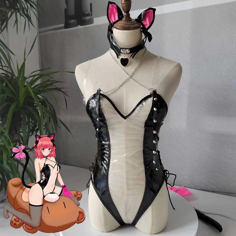 

Anime Tokyo Mew Mew Momomiya Ichigo Cosplay Costume Sexy Cat Girl Patent Leather Bodysuit Lingerie Uniform Nightclub Costumes