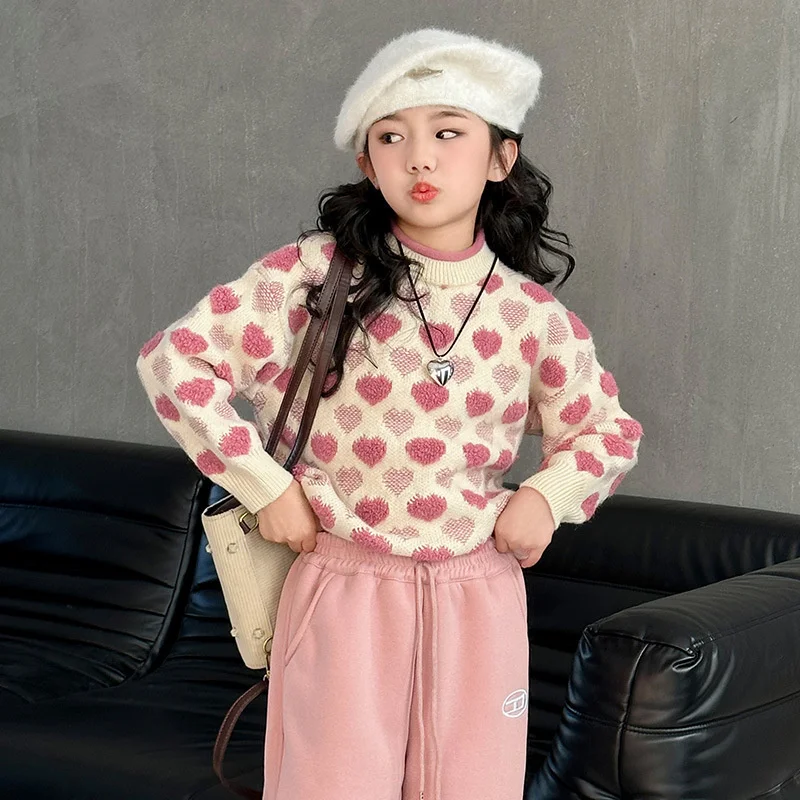 

Girls Sweater Wool Coat Kids Tops Knitting 2024 Elegant Thicken Warm Winter Autumn Pullover Christmas Gift Cotton Children's Clo