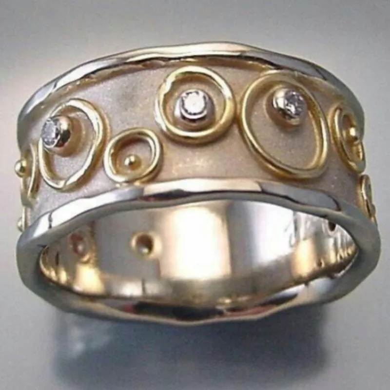 Vintage handgeschnitzter geometrischer Damenring aus zweifarbigem Metall, geometrischer Ring für den täglichen Gebrauch, Party-Schmuck, Jubiläumsgeschenk