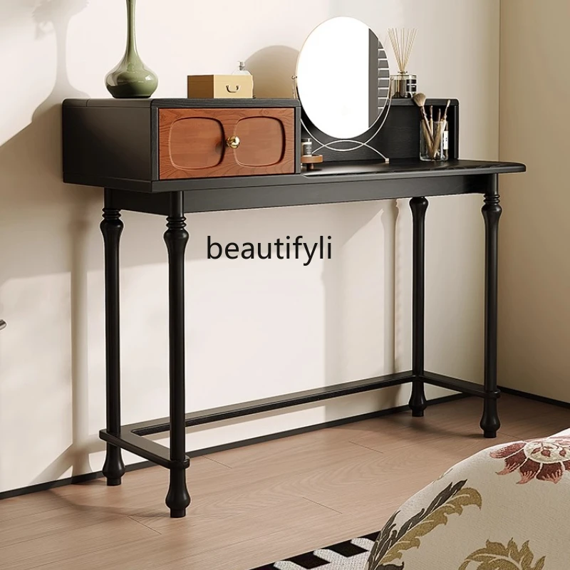 

Rotatable Mirror Table American Retro Dressing Table Bedroom Storage Cabinet Makeup Table