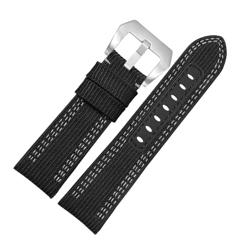 22mm 24mm 26mm Nylon Watch Strap Leather Bottom Watchband For Panerai PAM441 PAM111 PAM0098 Watches Band Thick Canvas Bracelet