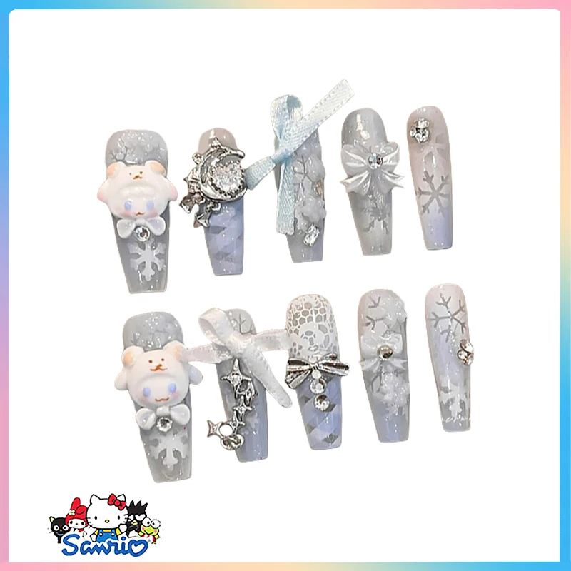 

2024 Sanrios Cinnamoroll False Nail Charm Wearing Armor Detachable and Reusable 3D Anime Stickers Manual Manicure Long Nails