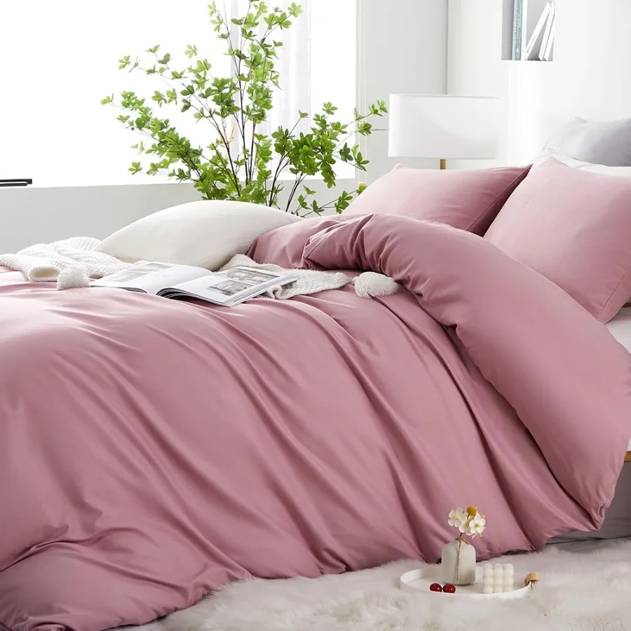 

Modern Blush Pink Duvet Cover Set Queen Size for Bedroom Decoration Soft Microfiber Solid Color Bedding Set with Dusty Rose Ton