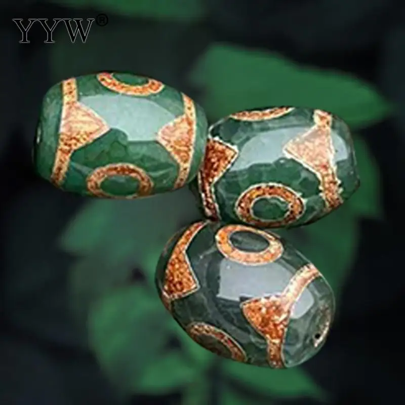 10pcs 10x14mm Green Natural Tibetan Agate Onyx Dzi Beads Two Eyes Pattern Stone For Jewelry Making Necklace Bracelet Accessories