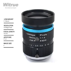 Witrue  4K 10MP 16mm C Mount Professional Low Distortion Industrial Machine Vision  Lens  F1.4-1.6 for  HD Camera