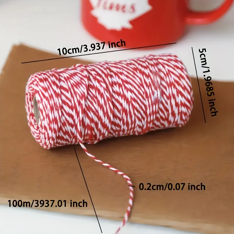 100m/Roll Red Green Cotton Cords Rope For Home Decor Handmade Christmas Gift Packing Boxes Craft DIY Wrapping Twine New Year