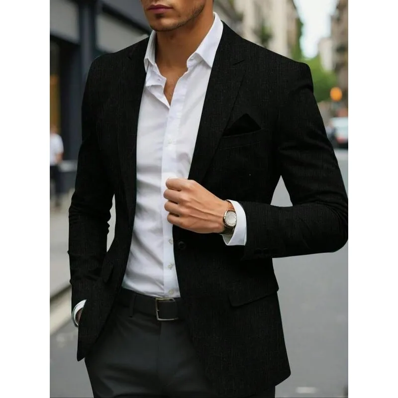 

Casual Men's Single Button Tailored Fit Business Warm Double Slit for Elderly Spring Season Other Fabric Style