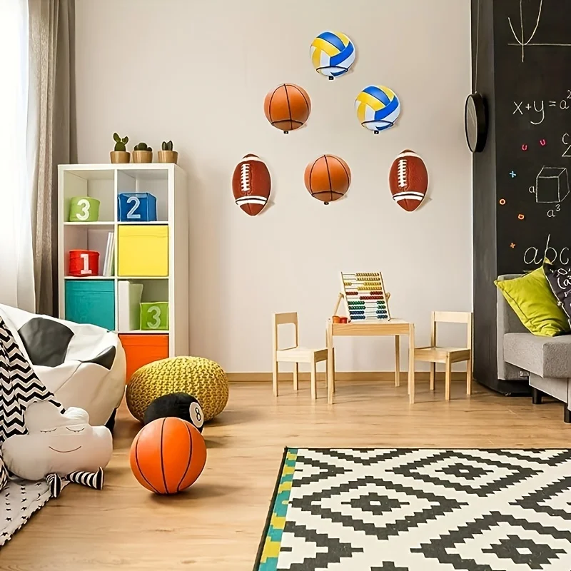 Black metal wall mounted sports ball display rack, basketball, football, volleyball, wall storage rack room decoration