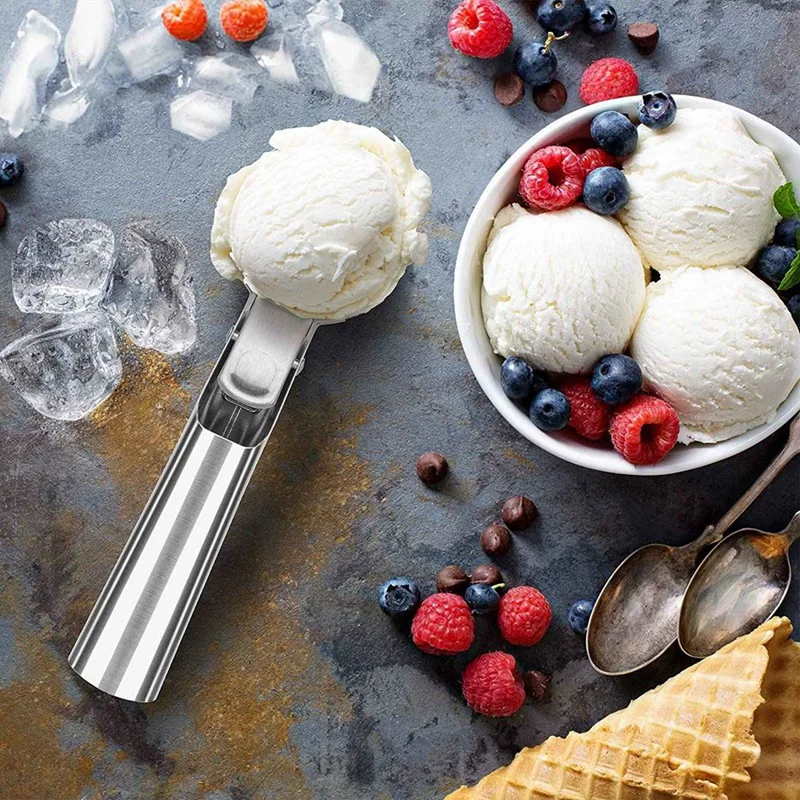 2X Stainless Steel Ice Cream Scoop, Easy To Trigger Release, Ice Cream Scoop With Comfortable Antifreeze Handle