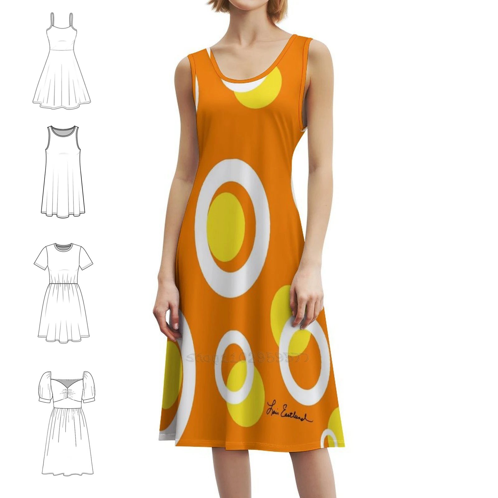 برتقالي أبيض أصفر دوائر عصرية للنساء فستان حفلات الشارع الشهير ملابس نادي مطبوعة عصرية للإناث برتقالي أبيض أصفر #1