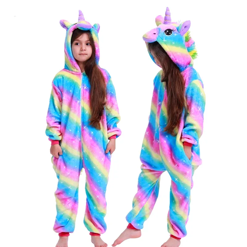 2024 Children Pajamas Winter Sleepwear Boys Onesies Girls Pyjamas Set Kids Kigurumi Cute Unicorn Deer Anime Cosplay Costumes