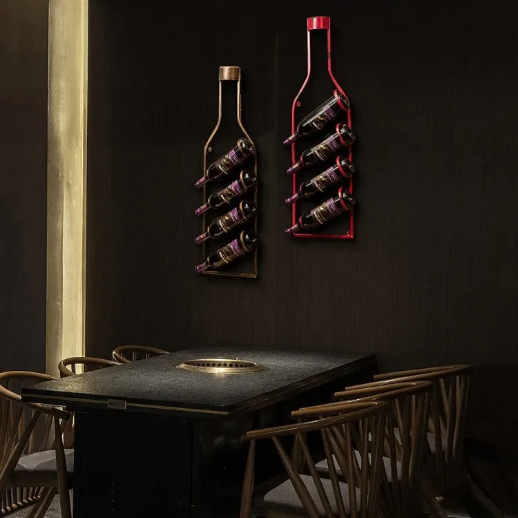 Vintage Metal Wine Rack Wall Mounted Rustic Wine Holder Home Bar Decor Creative Kitchen Hanging Storage Shelf for Wine Bottles