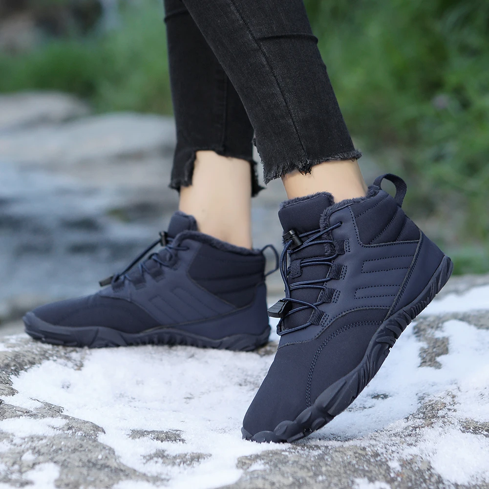 

Зимние ботинки для мужчин и женщин, повседневная обувь для снега Barefoot, теплая плюшевая хлопковая обувь для пар, мужские ботильоны на меху, мужские зимние ботинки, большой размер