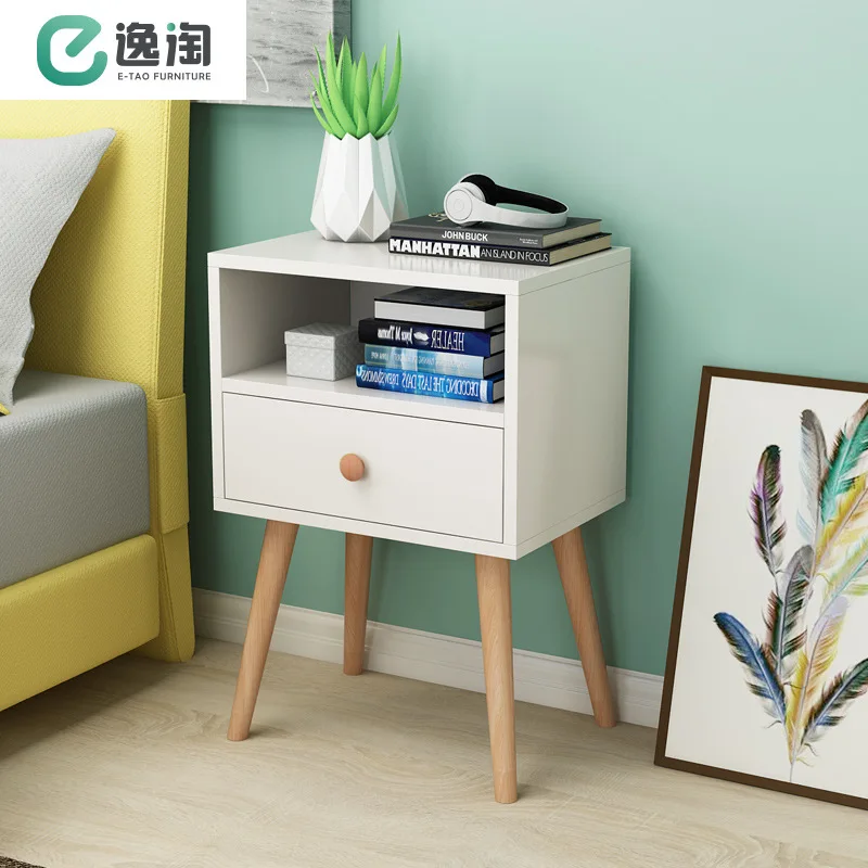 Simple Bedside Cabinet Modern Bedside Storage Cabinet Solid Wood Leg Mini Small Family Economical Nordic Bedside Cabinet