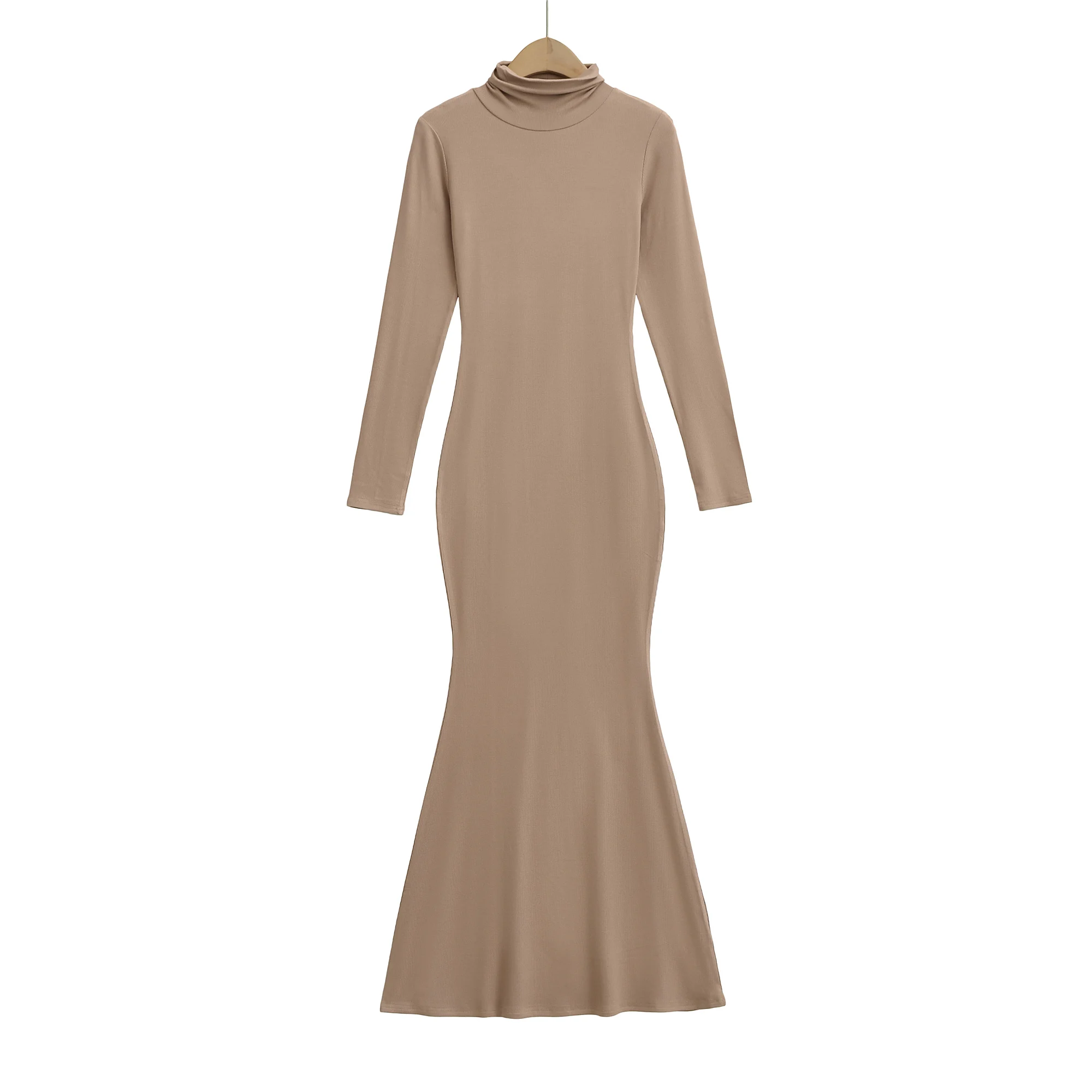 Seksowna sukienka damska z długim rękawem, dopasowana, typu rybka, z wysokim kołnierzem, dzianina prążkowana z rayonu i bawełny, elastyczna, basic, sukienka Vestido, 2025