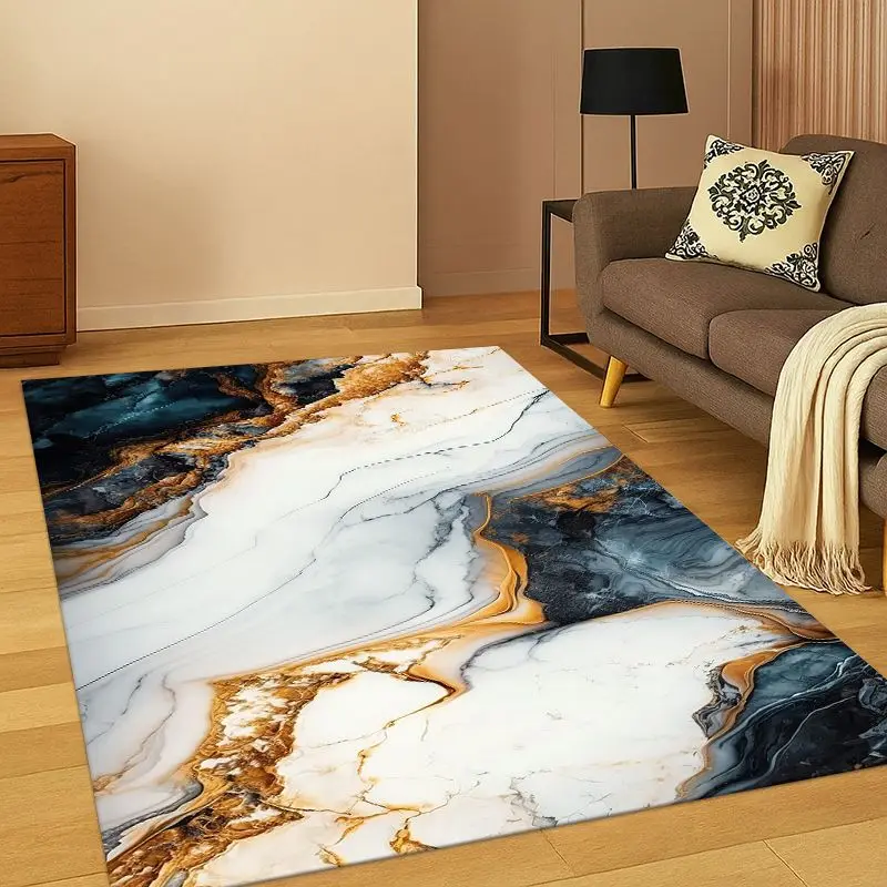 Luxurious Marble Colorful Gold Black Carpet Rug for Bedroom Living Room Sofa Playroom Doormat Home Decor,Kid Area Rug Non-slip