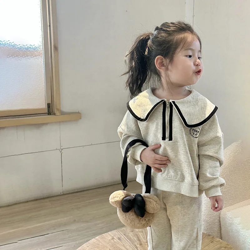 Baby Girls Clothes Set 2023 New Spring Girls School Clothing Set New Kids Knitted Sweatshirt+Flare Pant 2 Pcs Suits