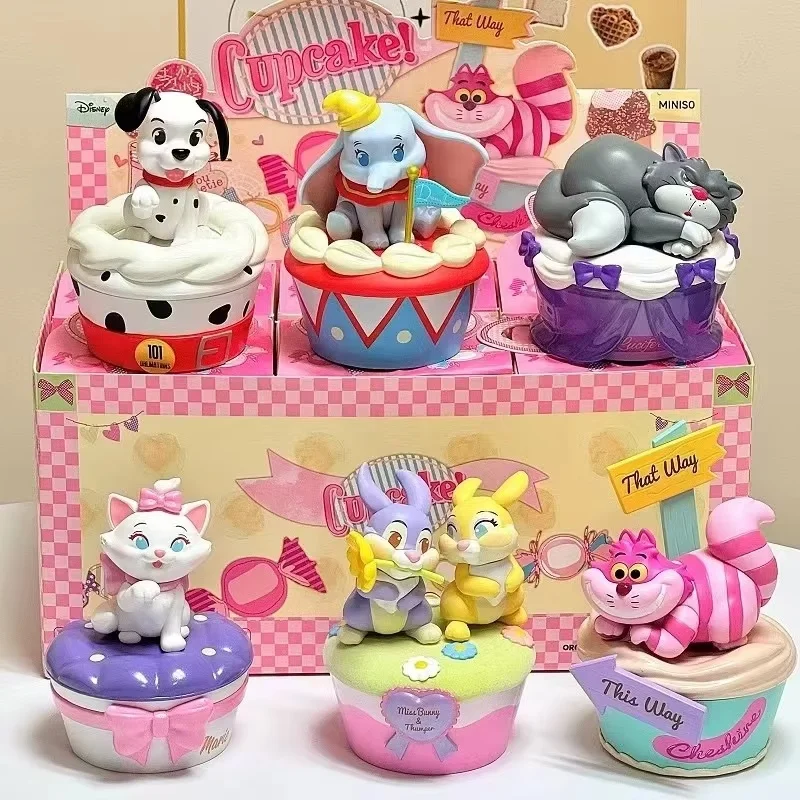 Mystery Box Miniso Disney Cupcake Series Figure Dumbo Lucifer Cat Blind Box Kawaii  Anime Room Decoration Collection Model Toys