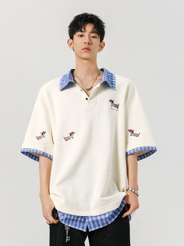 Summer Trendy Embroidered Loose Fit Short Sleeve Neck T-Shirt Youth Popular Animal Pattern Cotton Casual Wear for Teens